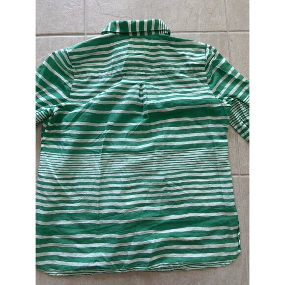 CHICO'S Button Down Shirt Womens Size 2 100% Cotton Green White Stripe Resort - Picture 5 of 8